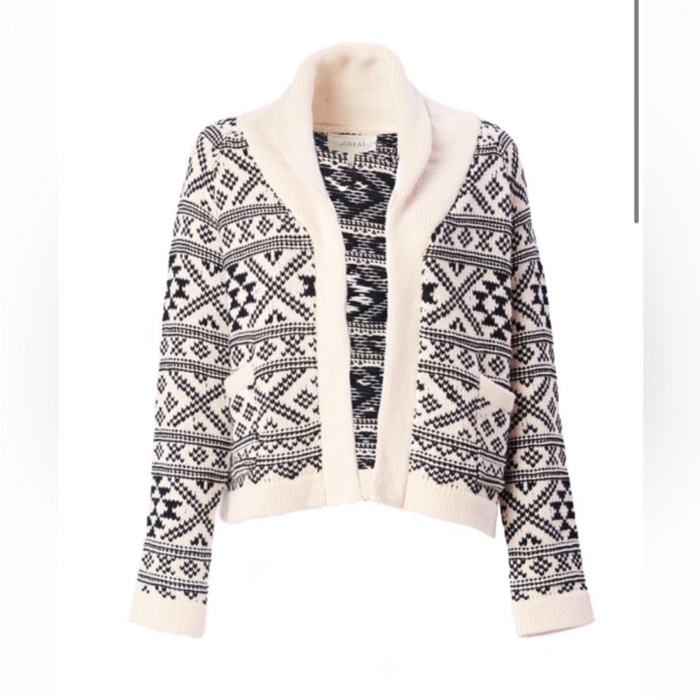 The Great. Lodge Cardigan in cream Fair Isle